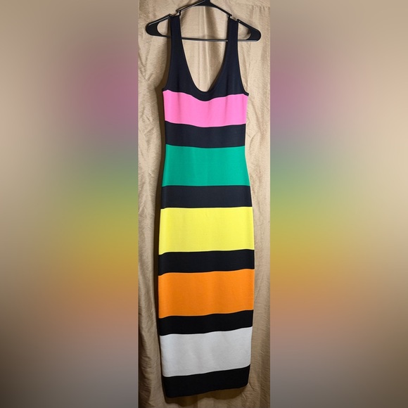 By Johnny Rainbow Stripe Knit Midi Dress | Bodycon Tank Dress | Size m - Picture 2 of 8